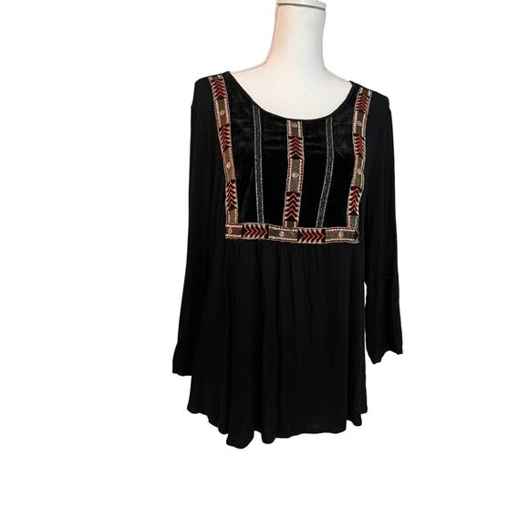 HANNAH WOMEN'S EMBROIDERED LONG SLEEVE TUNIC TOP BLOUSE SIZE LARGEIZE LARGE - Picture 1 of 6